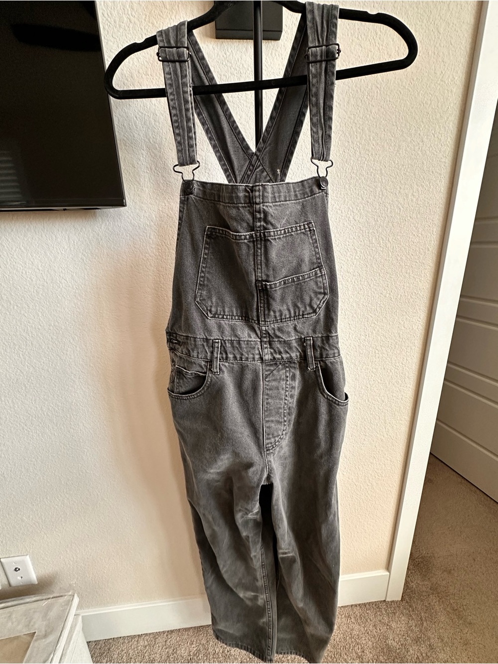 Free People We the Free Ziggy overalls in faded black. Size medium